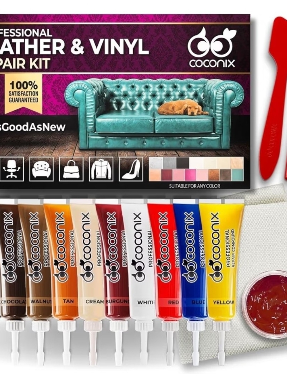 OCONIX Leather & Vinyl Repair Kit for Furniture, Car Seats, Sofas, Shoes & More